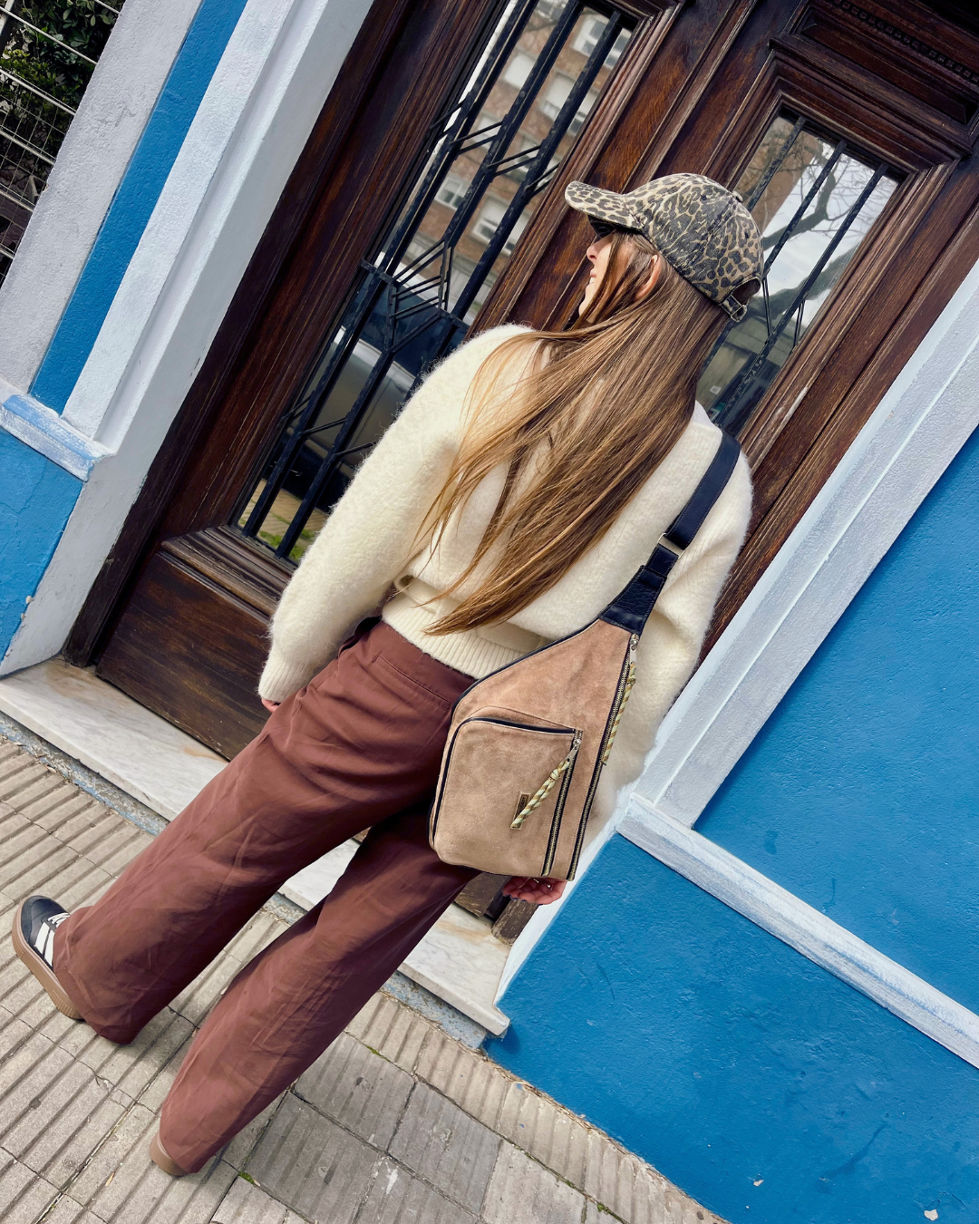 Bolso de gamuza y cuero LUISA - color visón