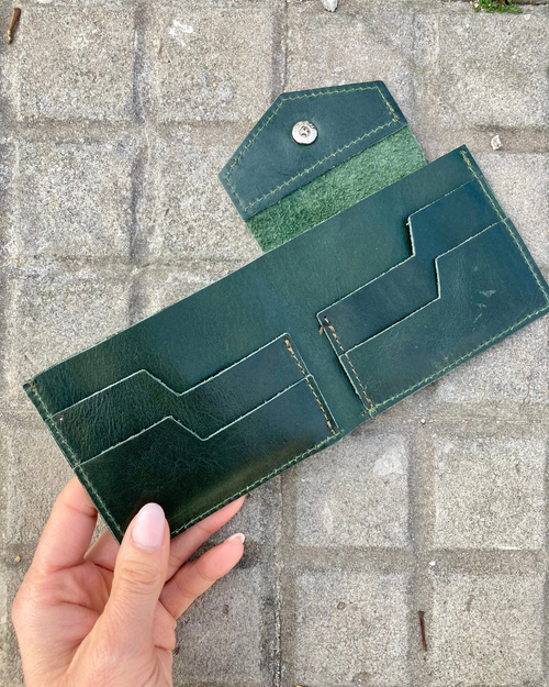 Billetera compacta de cuero - verde oscuro