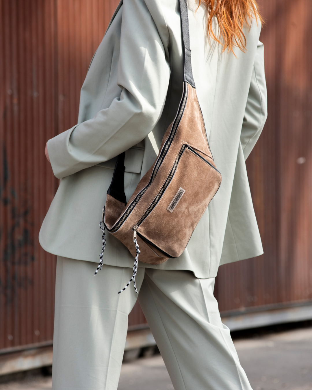 Bolso de gamuza y cuero LUISA - color visón