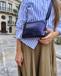 Cartera de viaje de cuero SOFÍA - color azul metalizado