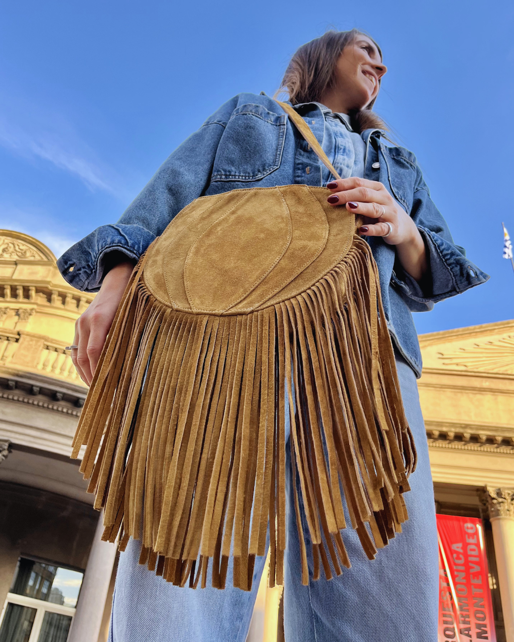 Cartera de gamuza CANDOMBE color camel