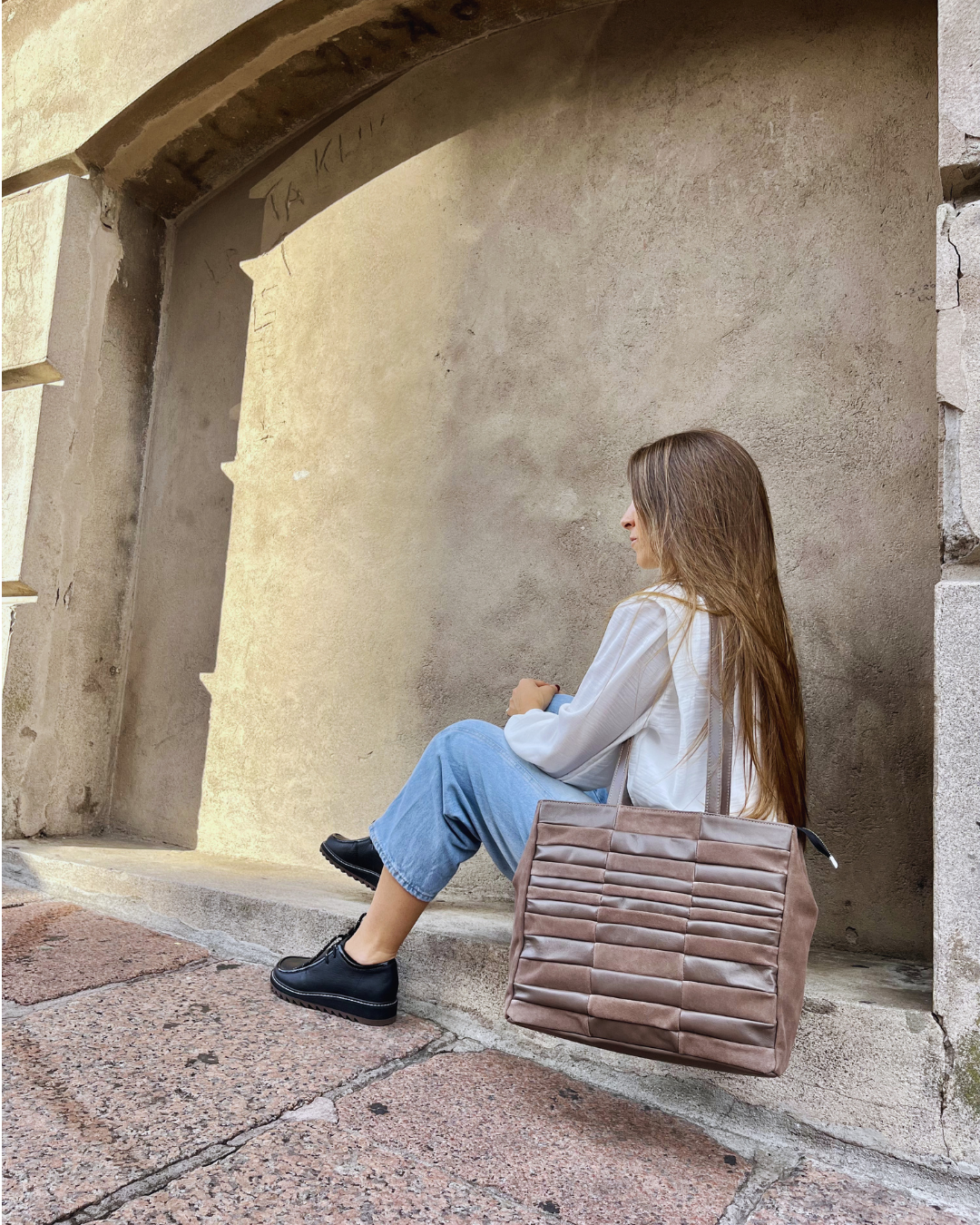 Bolso de gamuza y cuero RAMBLA color visón