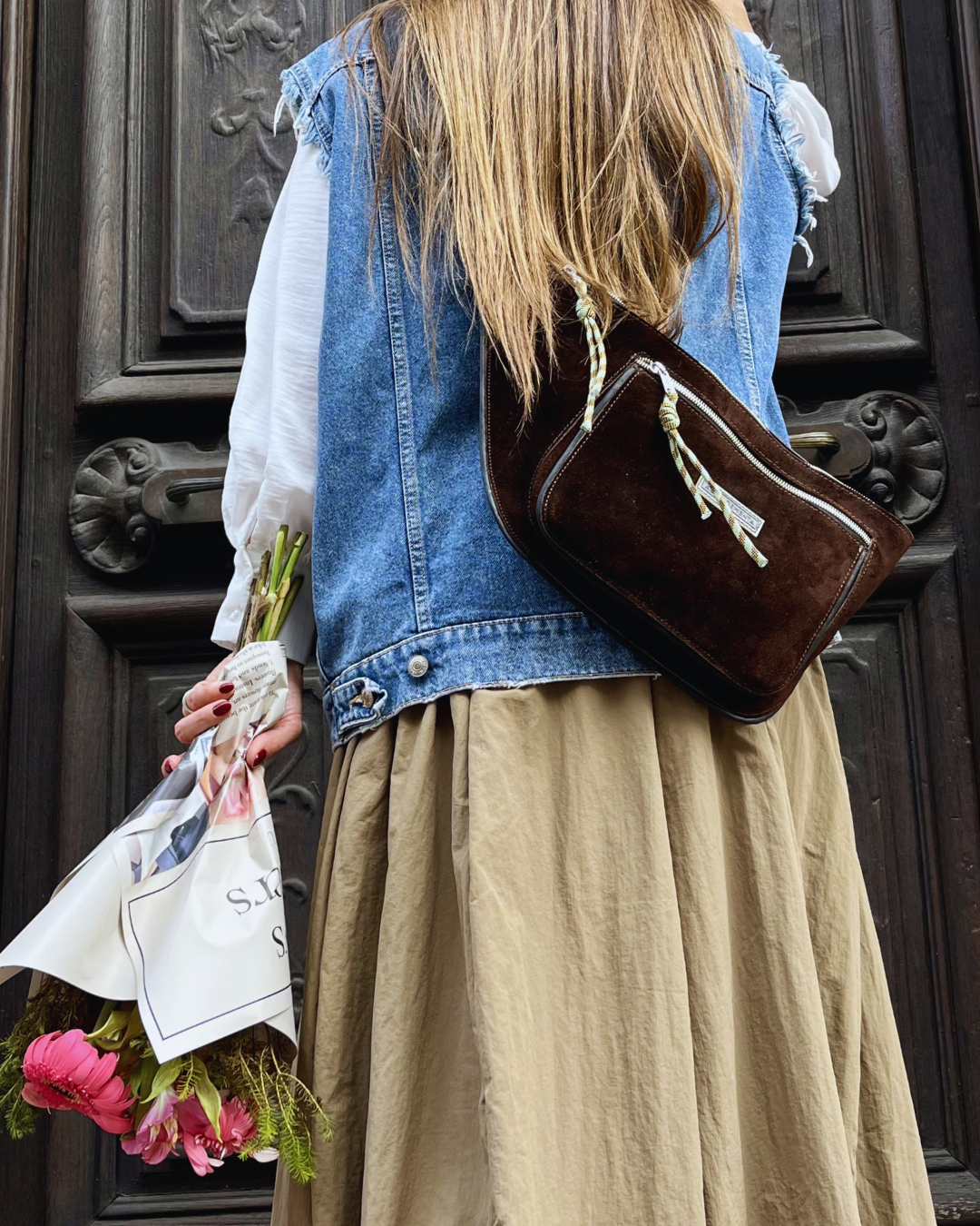 Bolso de gamuza y cuero LUISA - color chocolate