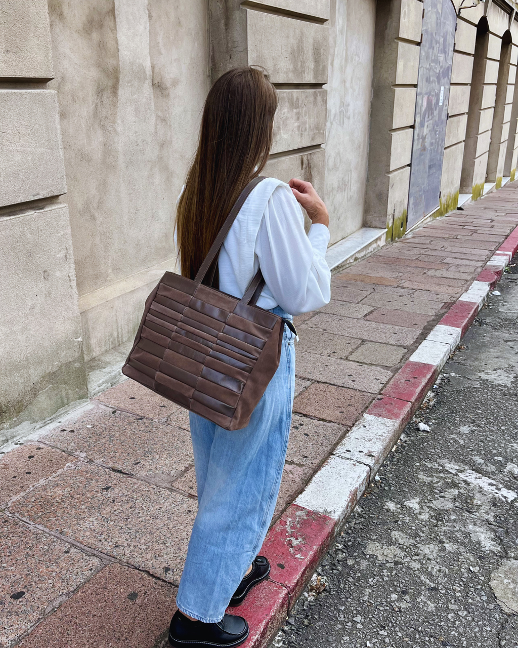 Bolso de gamuza y cuero RAMBLA color visón