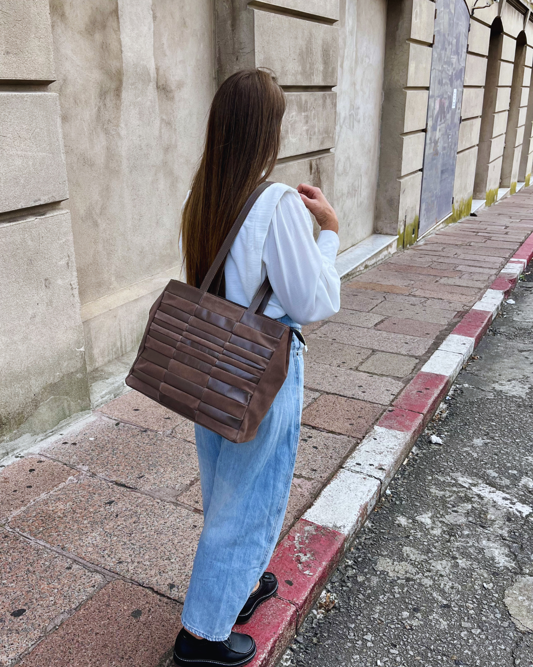 Bolso de gamuza y cuero RAMBLA color visón