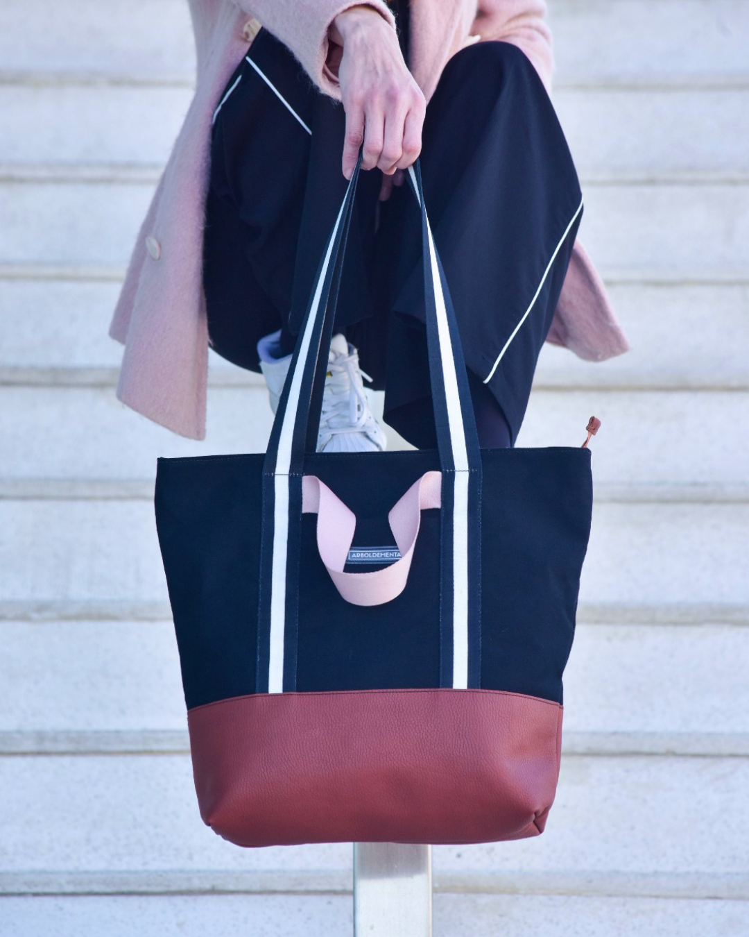 Bolso estilo shopper de cuero y tela FRANCISCA - OPORTUNIDADES