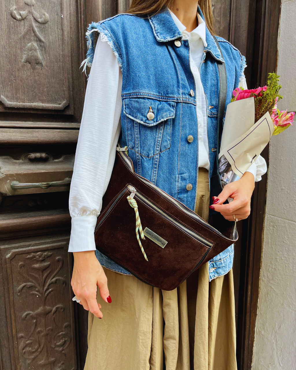 Bolso de gamuza y cuero LUISA - color chocolate