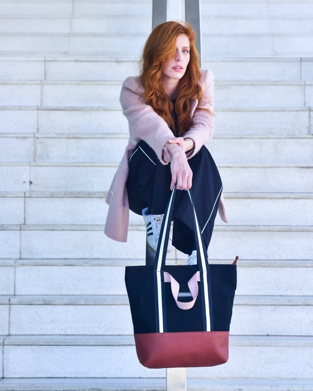 Bolso estilo shopper de cuero y tela FRANCISCA - OPORTUNIDADES