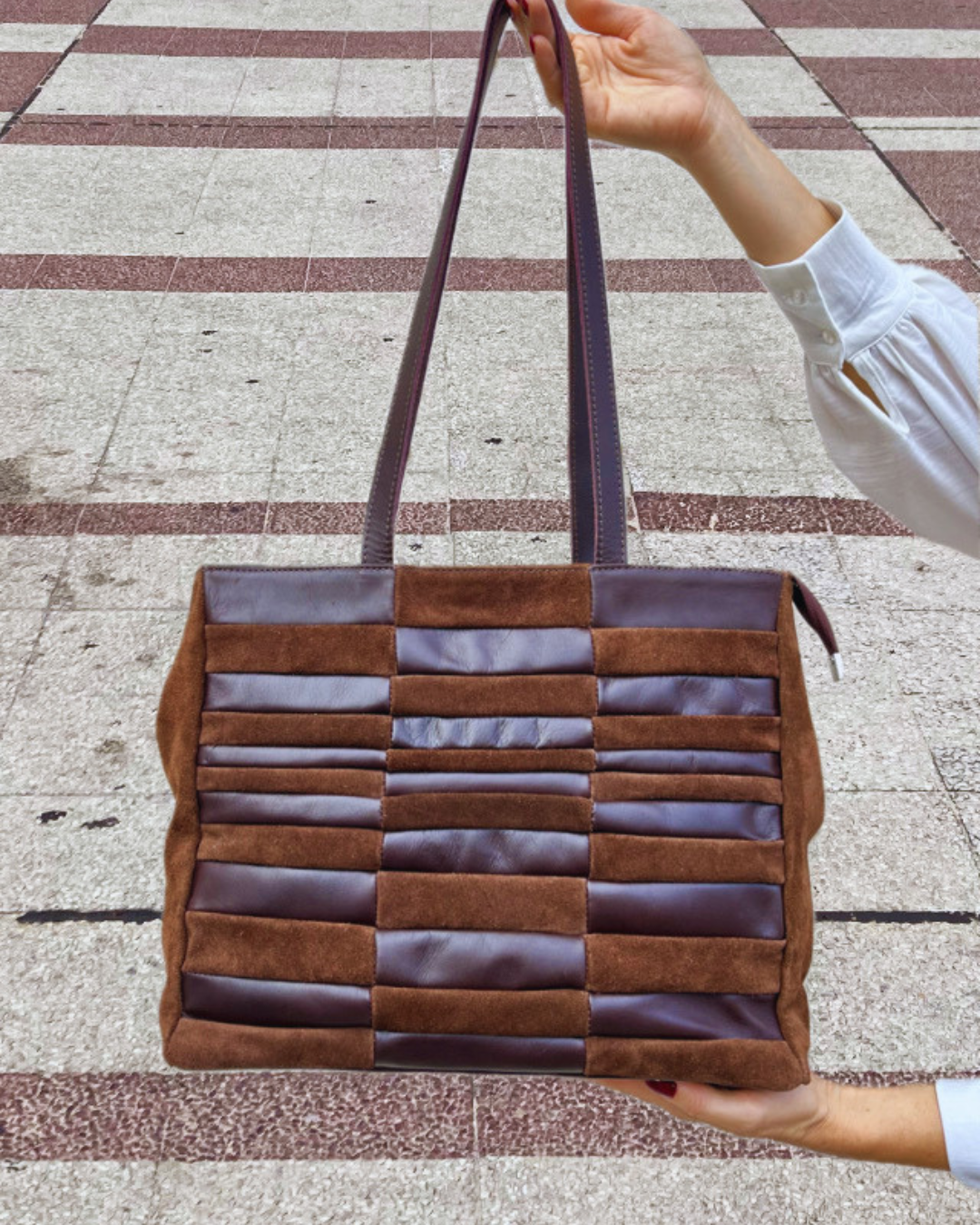 Bolso de gamuza y cuero RAMBLA color chocolate