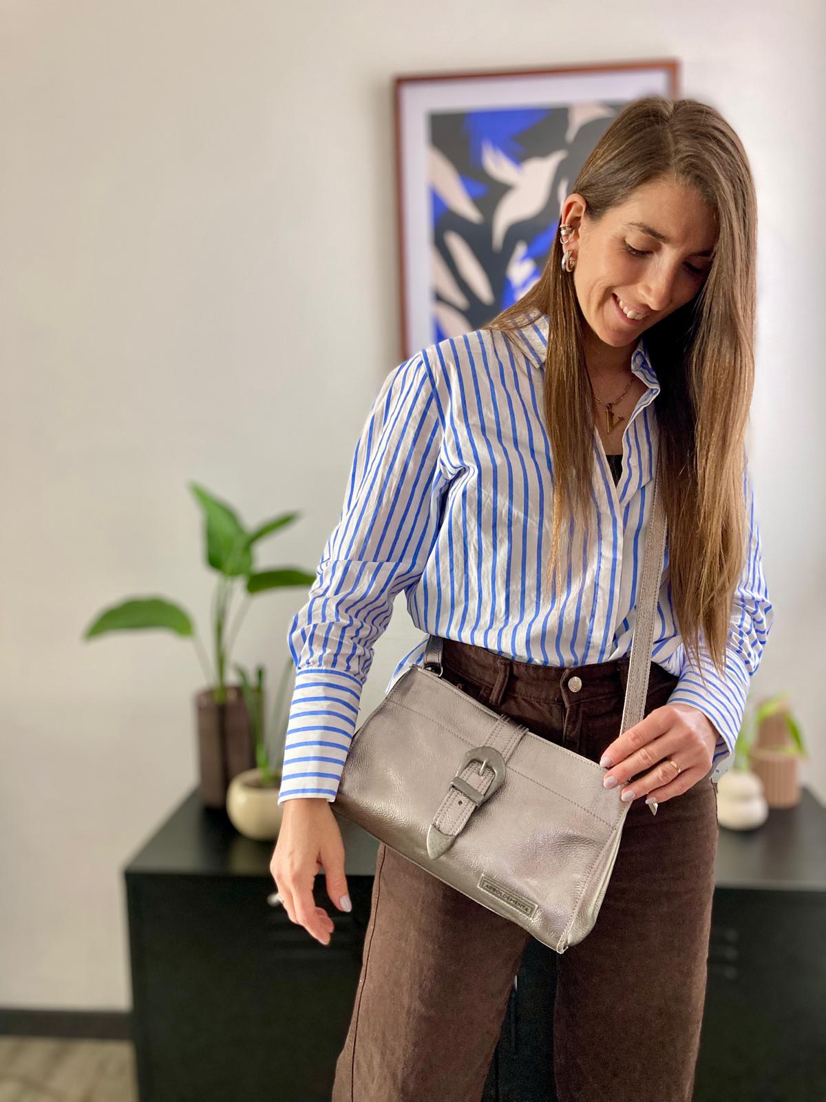 Cartera de cuero BEA - color plateado
