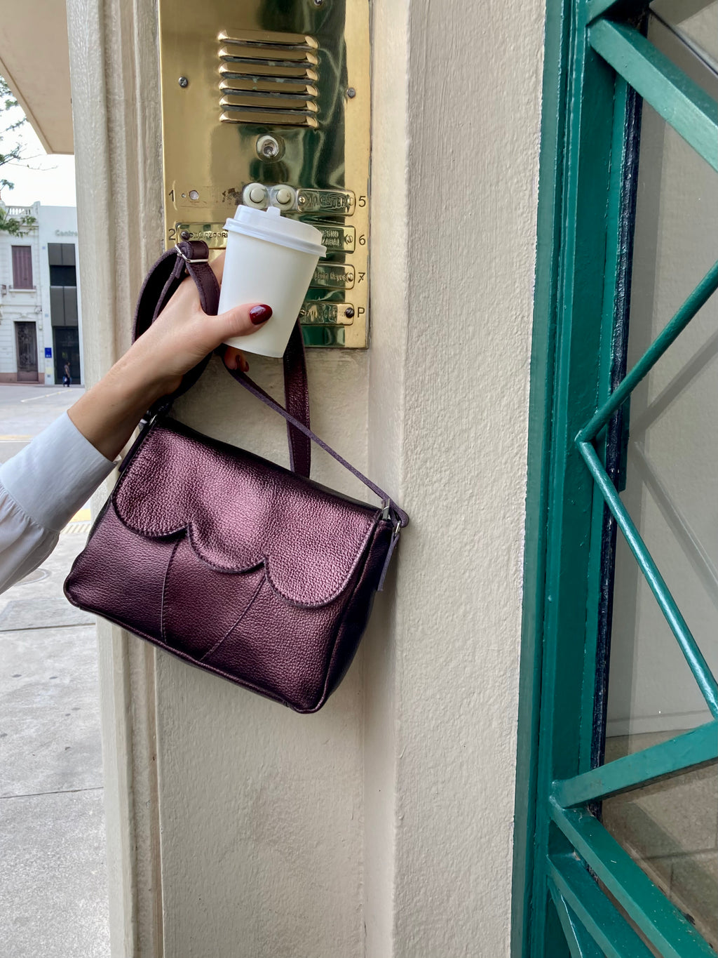 Cartera de cuero SALVO color bordó metalizado