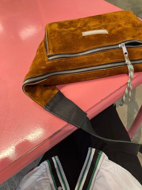 Bolso de gamuza y cuero LUISA - color habano