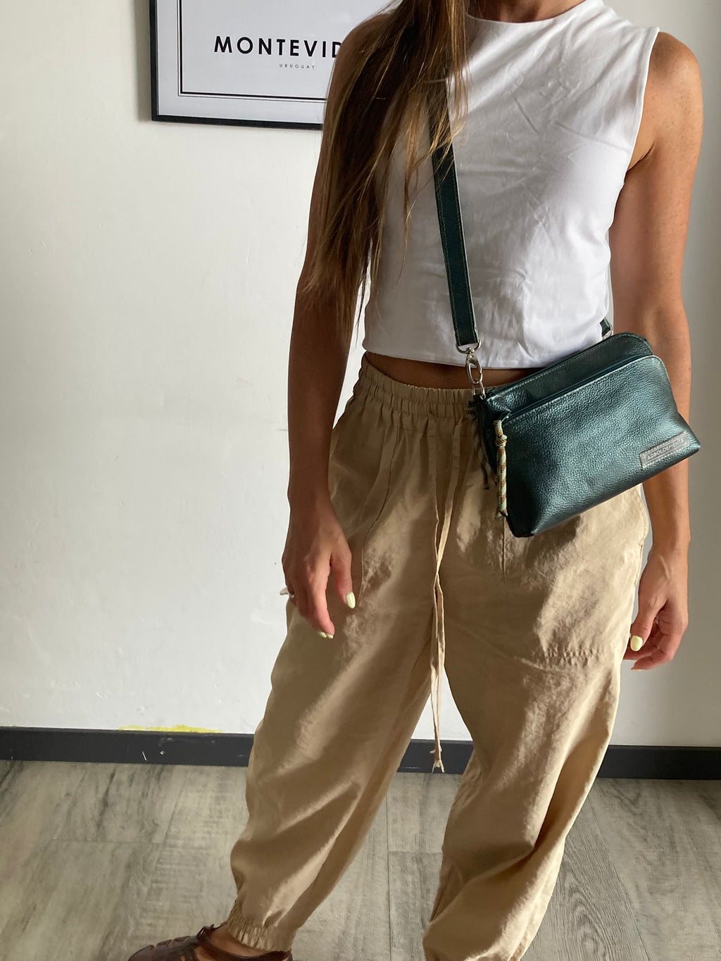 Cartera de viaje de cuero SOFÍA - color petróleo metalizado